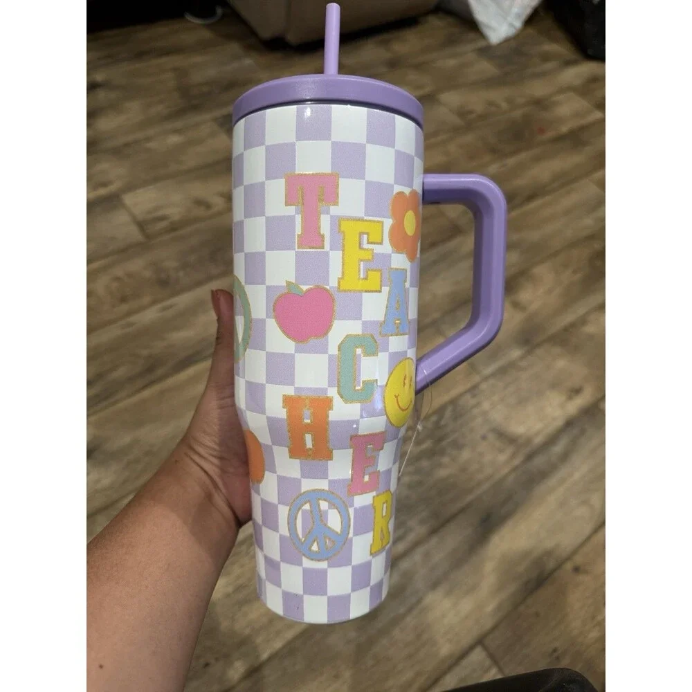 NEW Teacher Stainless Steel Insulares Tumbler White with Straw - Picture 2 of 4